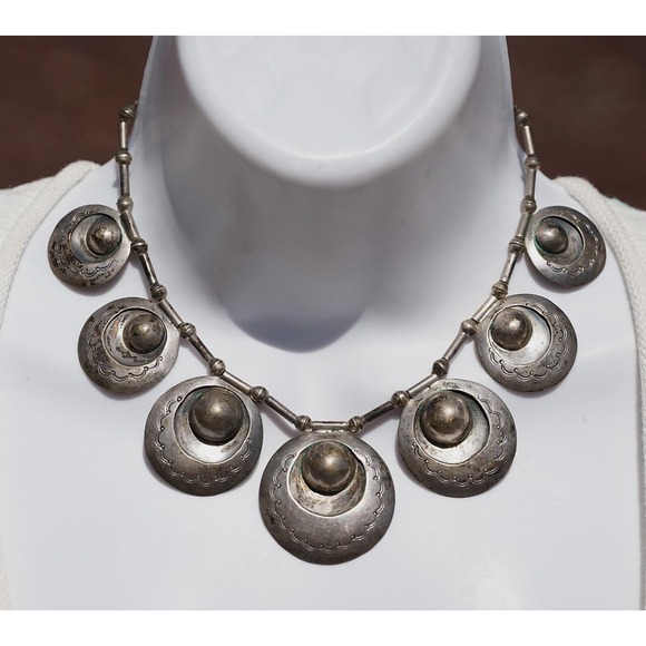 Jewelry - Old Pawn Navajo Native American Indian Sterling Silver Squash Blossom Necklace